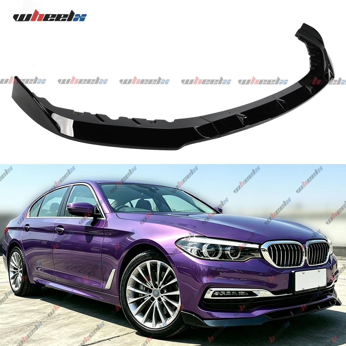 Front Bumper Lip Splitter Spoiler Compatible with BMW 5 Series G30 G31 G38 (Base Model Only) 2017 2018 2019 2020 530i/ 530e/ 540i, 3pcs Kit Accessories Air Chin Body Protector (Glossy Black)