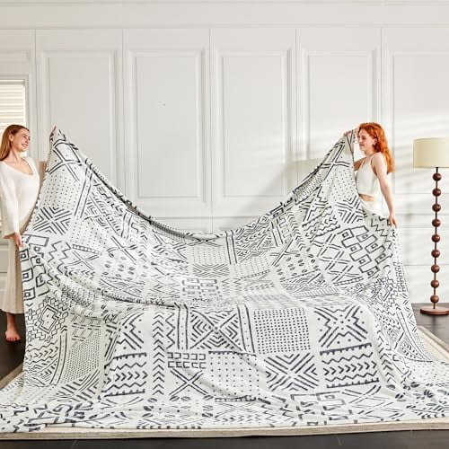 Soft Cozy 120x138 Inches Seamless Oversized King Fleece Blanket, Giant 10'x11.5' California King Blanket Extra-Large Flannel Blankets for Bed, Sofa Couch, Travel, Symbol Light Grey