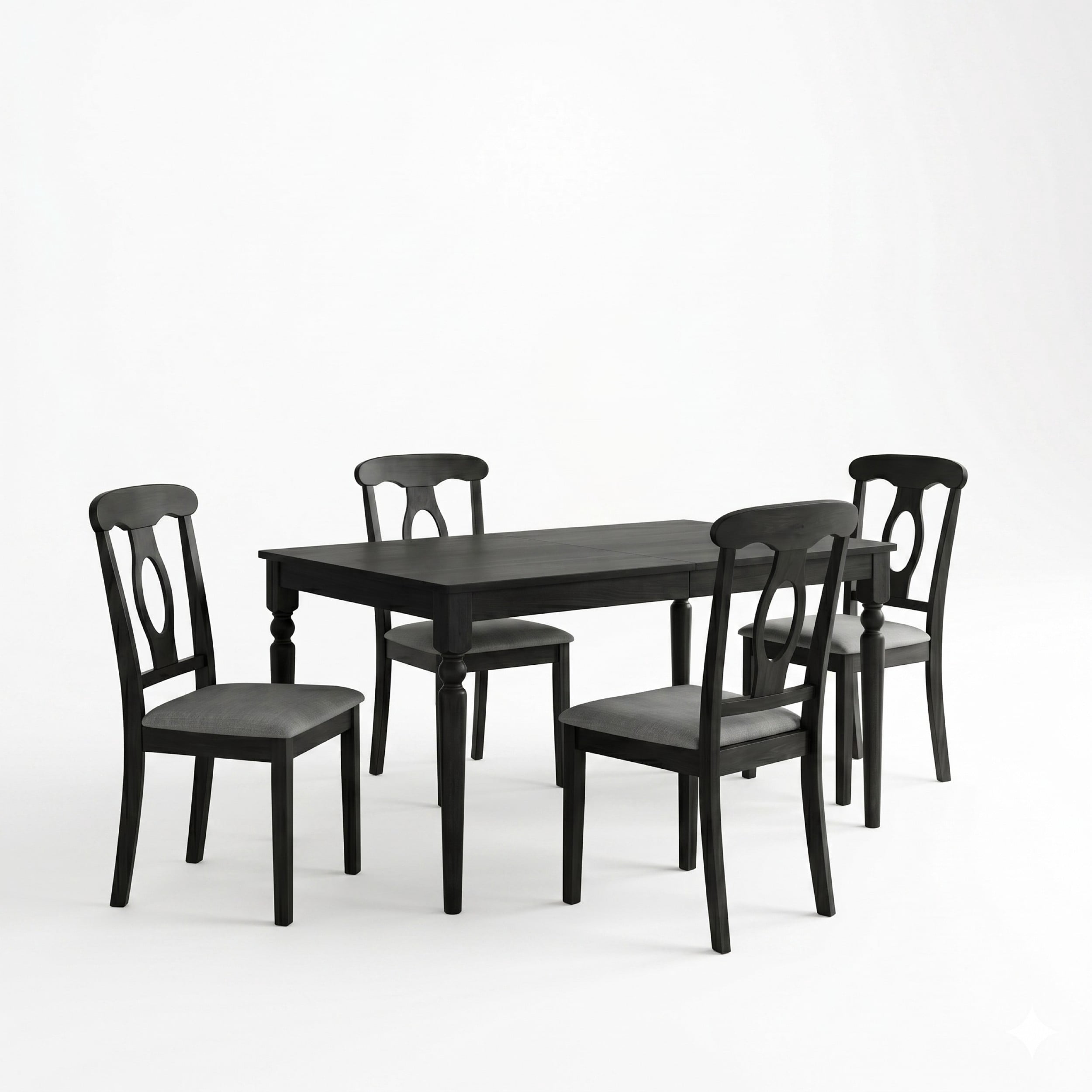 Home Design Modesto 5-Piece Dining Set, Rectangular Table with Upholstered Chairs, Sturdy Construction, Timeless Design, Black