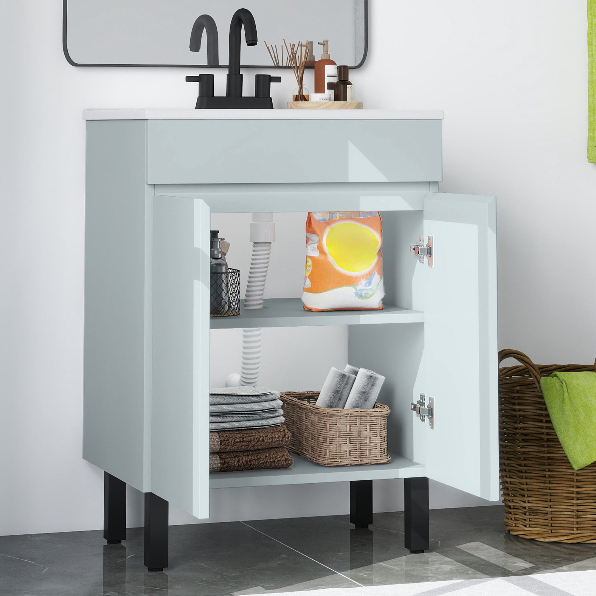 Uforic 24" Modern Free Standing Bathroom Vanity with Undermount Sink, Soft Close Door & Storage Cabinet, Gray