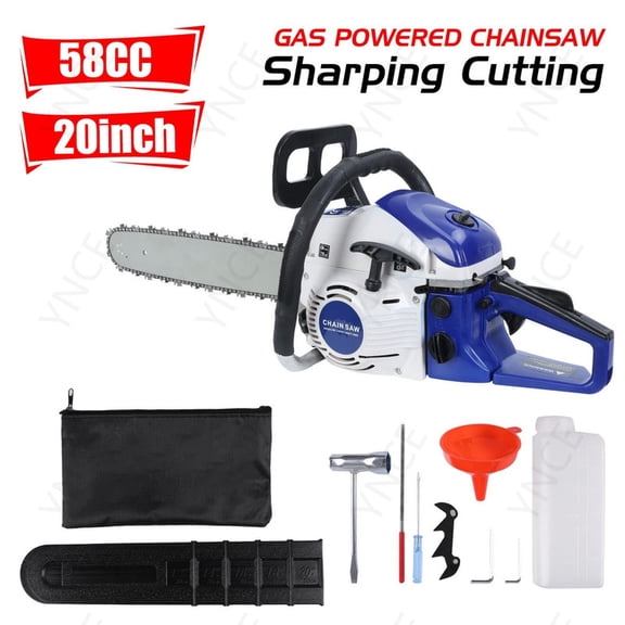 YNCE 58CC 20 Inch Gas Chainsaw 2-Stroke Gasoline Powered Chain Saw with Handheld Cordless Gas-Powered Chain Saws Chainsaws for Cutting Forest Trees Wood, Garden, Farm Cutting