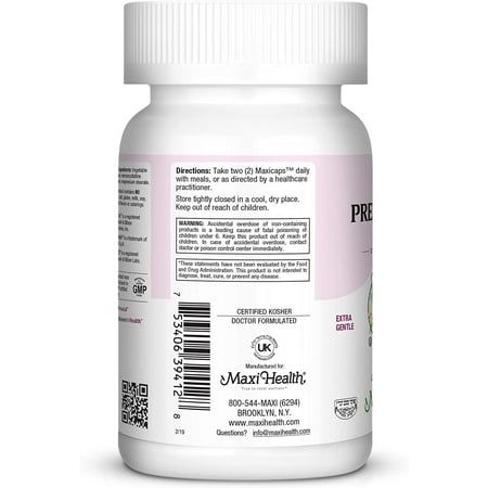Maxi Health Kosher Small Prenatal Caps with Methyl Folate - 60 Maxicaps