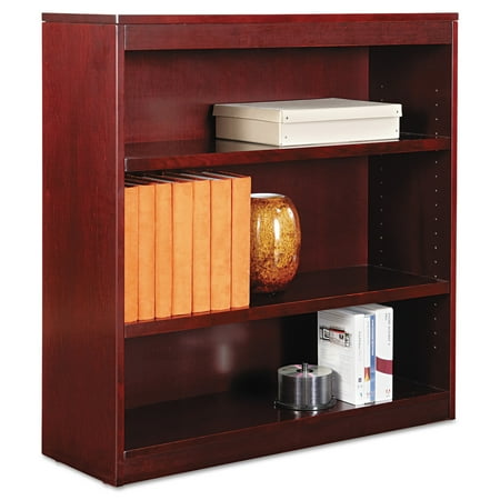 Mahogany Office Wardrobe - Alera Square Corner Wood Veneer Bookcase, Three-Shelf, 35-5/8 x 11-3/4 x 36, Mahogany