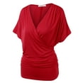 thumbnail image 2 of NINEXIS Women's Batwing Sleeve Surplice Wrap Front Dolman Top (Plus Size Available), 2 of 5