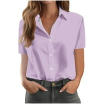 WCMZJ Women's Button Down Shirts Slim fit Short Sleeve Stretch Dress Shirts Wrinkle-Free Solid Work Blouse Purple M