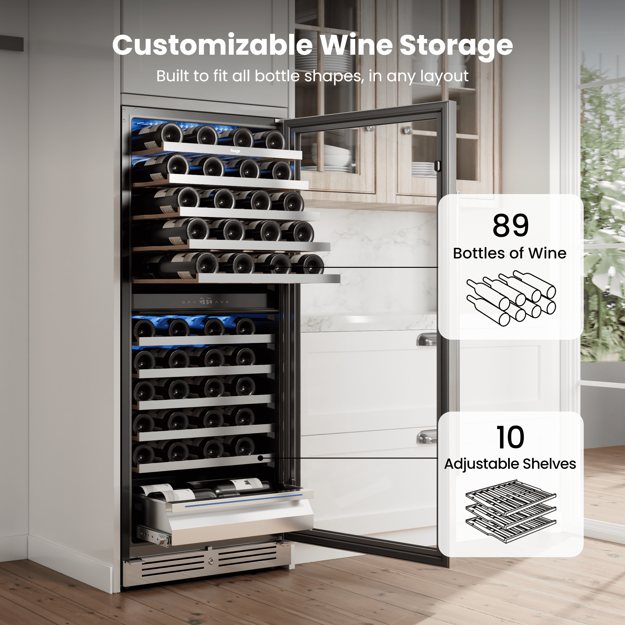 Yeego 24"  Full Size Wine Fridge, 89 Bottle Dual Zone Wine Refrigerator Freestanding & Built-in Cooler for Home Bar(Right-Opening)