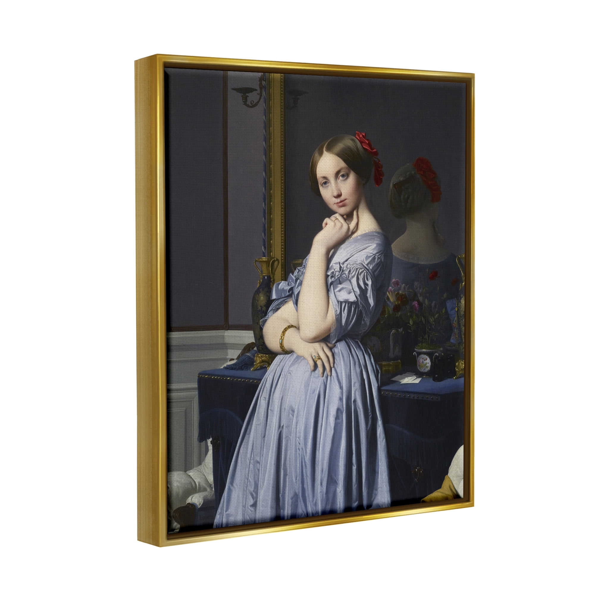 Stupell Industries Comtesse d Haussonville Jean Auguste Dominique Ingres Countess Painting Painting Metallic Gold Floating Framed Canvas Print Wall Art, Design by one1000paintings