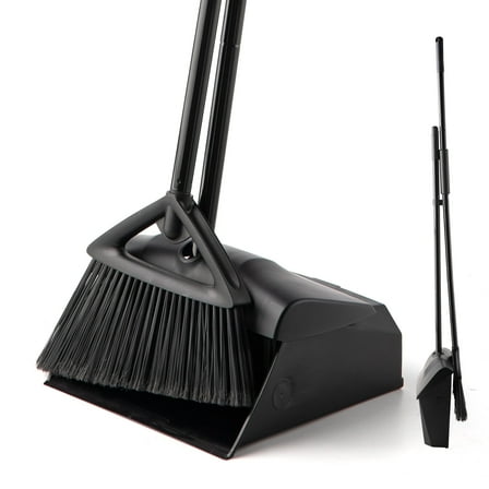 Heavy Duty Outdoor Broom and Dustpan Combo Set, Angled Commercial Industrial with Long Handle 59.8in