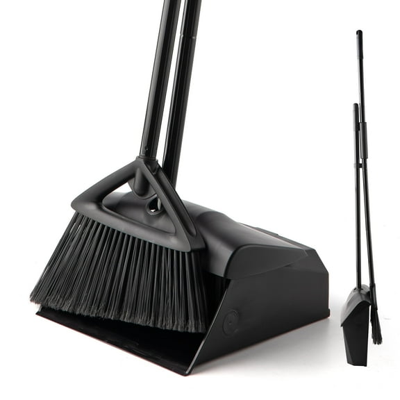 Heavy Duty Outdoor Broom and Dustpan Combo Set, Angled Commercial Industrial with Long Handle 59.8in
