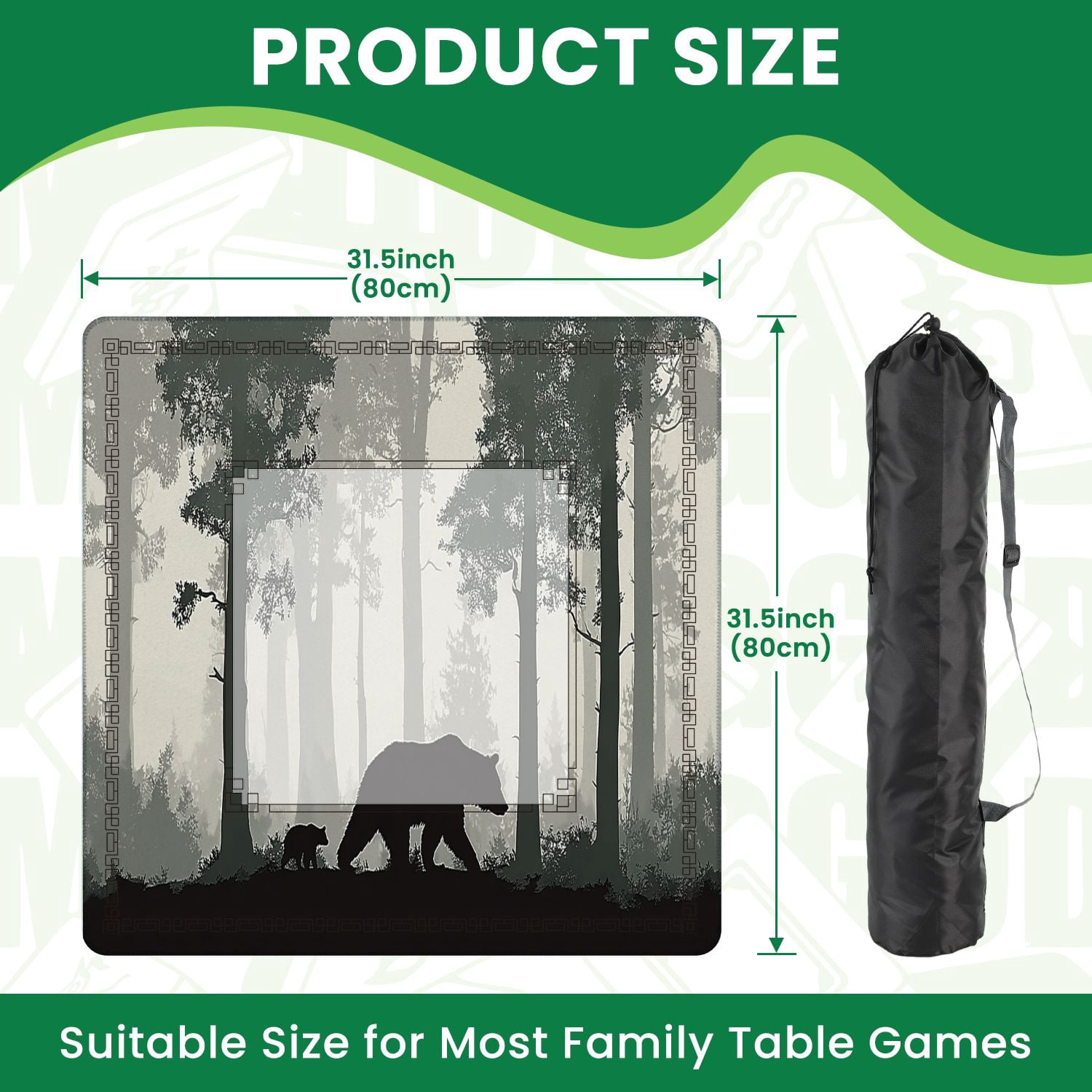 Mahjong Mat 31.5" x 31.5" Seamless horizontal Mother bear little bear Non-Slip Noise Reduction American Mahjong Tiles Table Cover for Dominoes Poker Card Board Games Gift