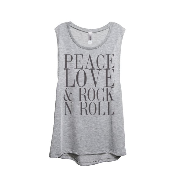 Thread Tank Peace Love And Rock n Roll Women's Sleeveless Muscle Tank Top Sport Grey X-Large