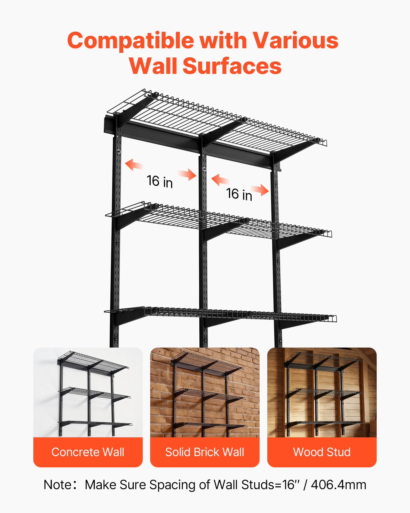 VEVOR 3-Tier Heavy Duty Wall Garage Shelving, 0.9 x 3 ft Steel Wall Mounted Shelving Unit, 11 x 36 Inch Per Shelf Floating Storage Metal Rack for Garage with 450 lbs Total Weight Capacity, Black
