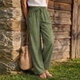 thumbnail image 5 of Oksale Womens Linen Pants Clothing Petite Loose Straight Leg Pants with Pockets Summer Drawstring Waist Cozy Casual Pants Army Green M, 5 of 10