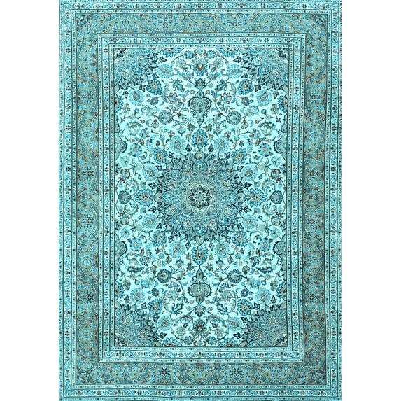 Ahgly Company Indoor Rectangle Medallion Light Blue Traditional Area Rugs, 7' x 10'