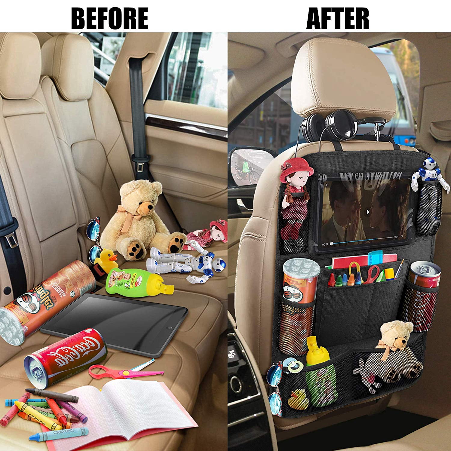 Backseat Car Organizer for Kids, Car Organizer Kick Mats Back Seat