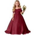 thumbnail image 4 of Rvusndi Flower Girl Dress Long Off Shoulder Dress Party Dress Solid Color Big Bow Summer Dresses Elegant Formal Evening Gown for Big Kids Wedding Graduation Dresses, 4 of 5