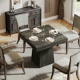 thumbnail image 5 of Finmind Square Dining Table for 4, 31.5-inch Farmhouse Kitchen Table with Sturdy Pedestal Base, Wood Dinner Table for Living Room, Dark Gray, 5 of 9