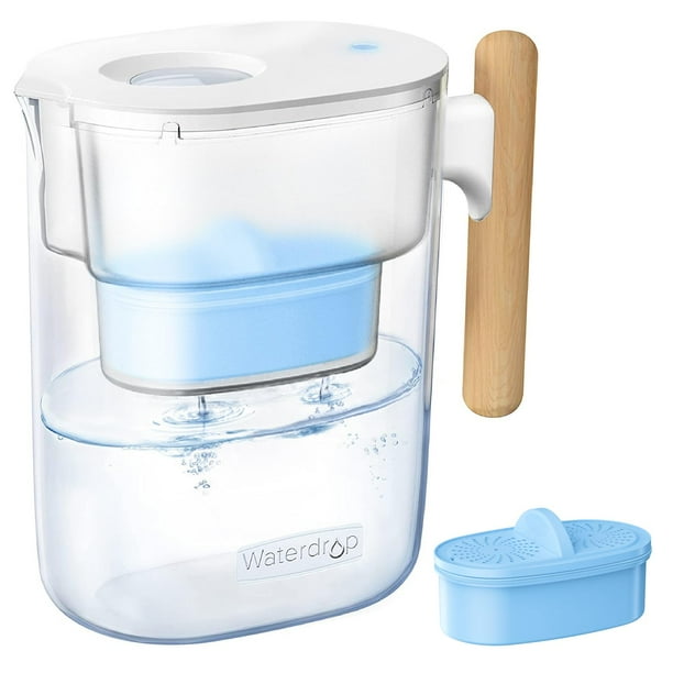 Waterdrop Alkaline Chubby Jarra de filtro de agua grande de 10 tazas con 1 filtro, agua alcalina mineralizada saludable, limpia y libre de toxinas (100 galones), hasta PH 9.5, sin BPA
