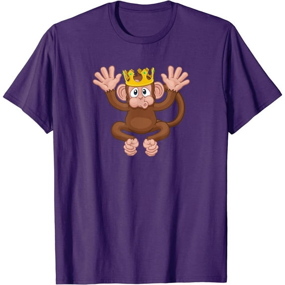 Fun Monkey Wearing King Crown Cute Animal Cartoon Character T-Shirt