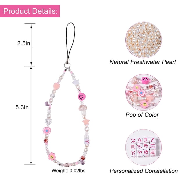 Smiley Face Beads Phone Charm Lanyard Wrist Strap, Cute Phone