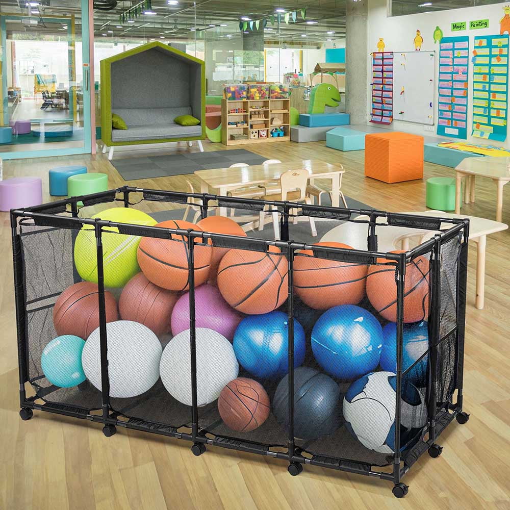 Yescom 65" XXX-Large Metal Frame Pool Toy Organizer – Heavy-Duty Rolling Mesh Bin with 12-Wheel Stability System in Black