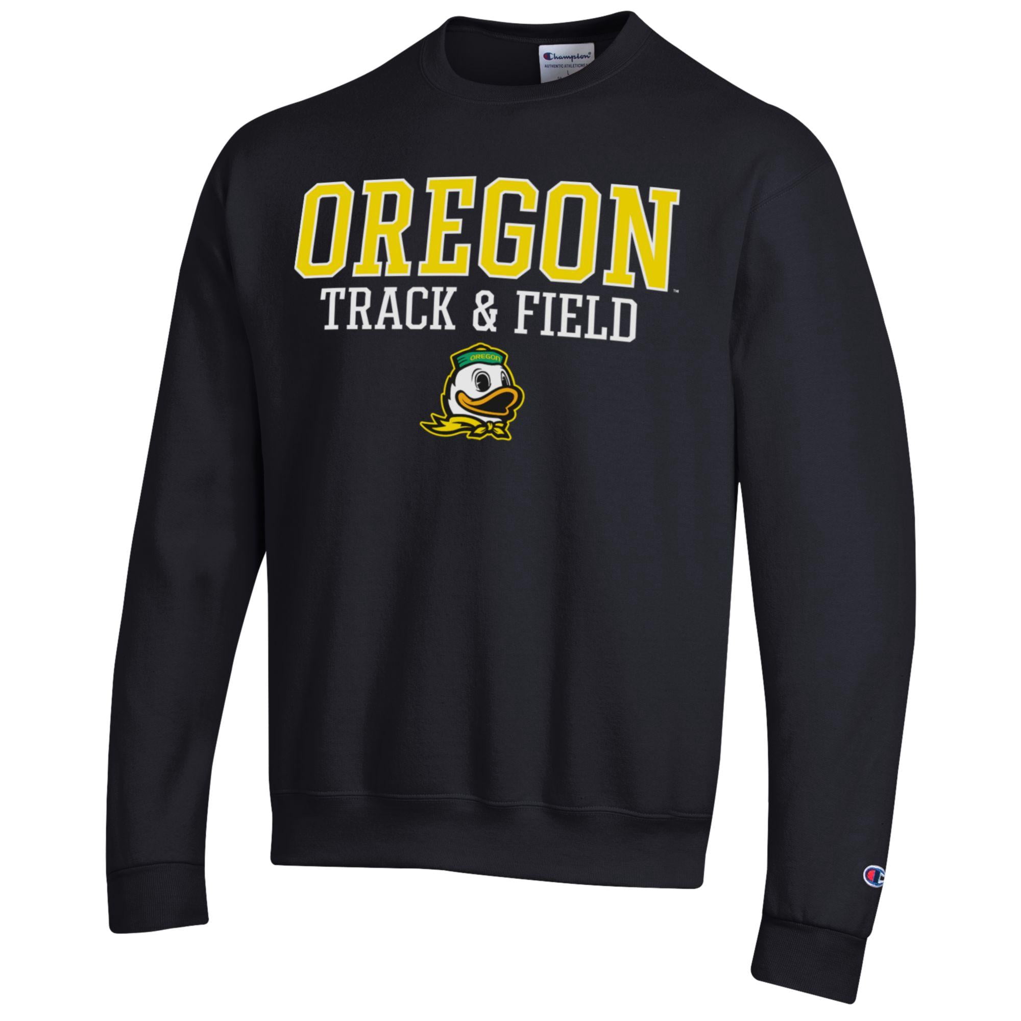 Men's Champion  Black Oregon Ducks Track & Field Stack Powerblend Pullover Sweatshirt