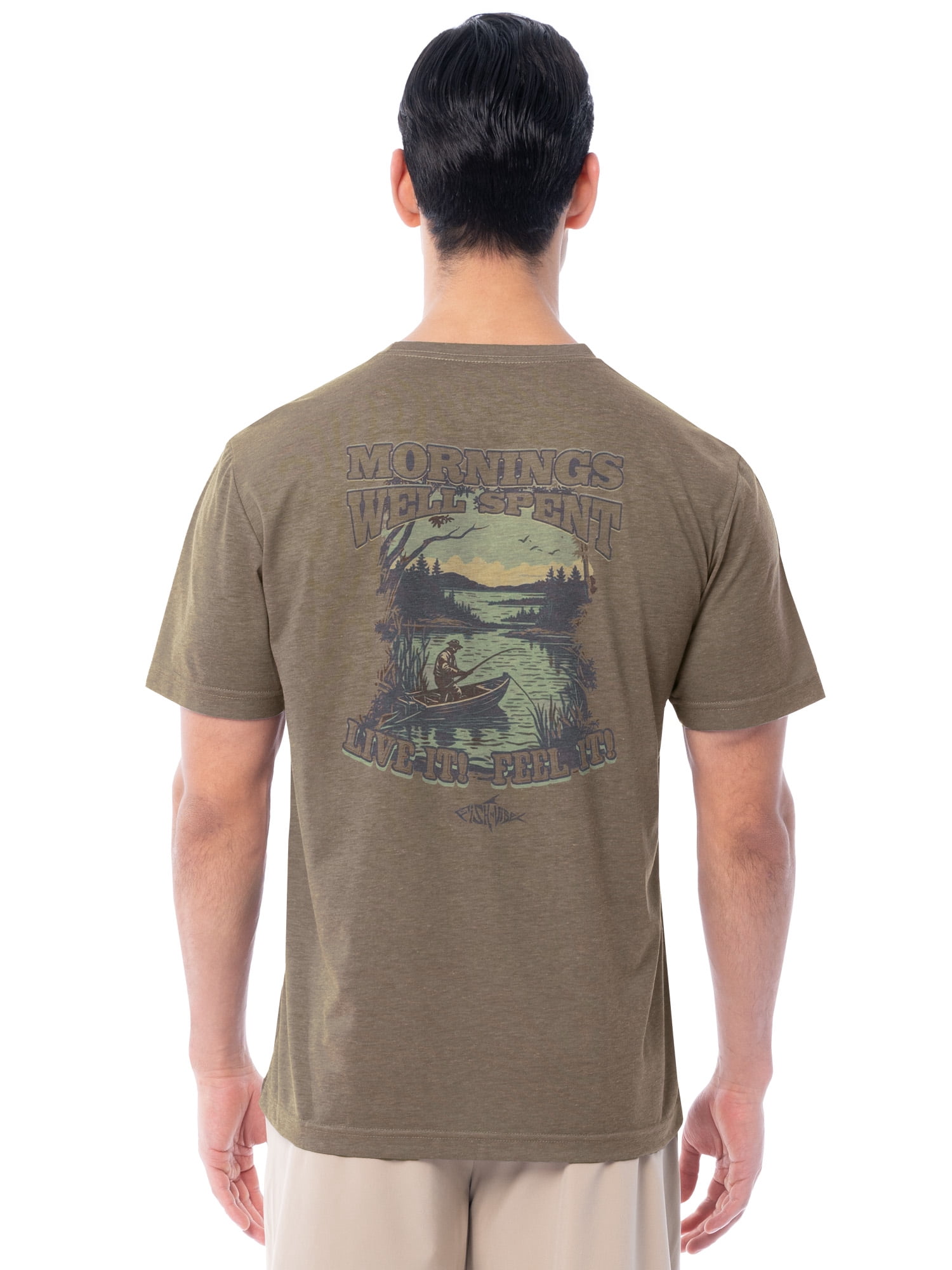 Fish N Vibe Men's Short Sleeve Fishing Performance Outdoor Graphic T-Shirt, Walnut, XL