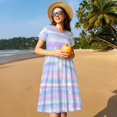 thumbnail image 4 of Balery Striped Gradient Vestidos sueltos de manga corta para mujer, vestidos de verano 2025, vestidos casuales de corte A con vuelo., 4 of 6
