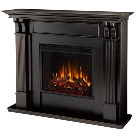 Real Flame Canada Ashley Traditional Solid Wood Electric Fireplace in Black Wash