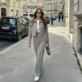 thumbnail image 2 of Ensemble de Vestes Courtes à Col Rabattu pour Femmes + Pantalon Large Chic Printemps Été 2024 Costumes Décontractés Unis Mode Streetwear FWZ, 2 of 7