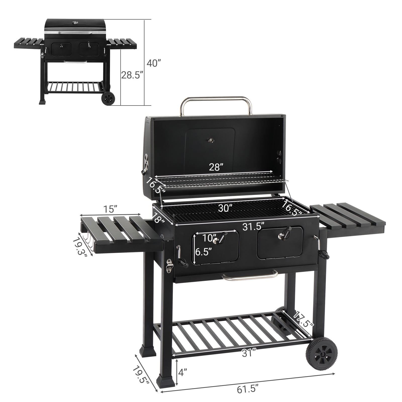 iCapeson Extra Large Charcoal Grill with 794 SQ IN Cooking Area, Dual Adjustable Coal Trays & Foldable Side Tables, Outdoor BBQ Grill for Backyard, Camping, Large Gatherings