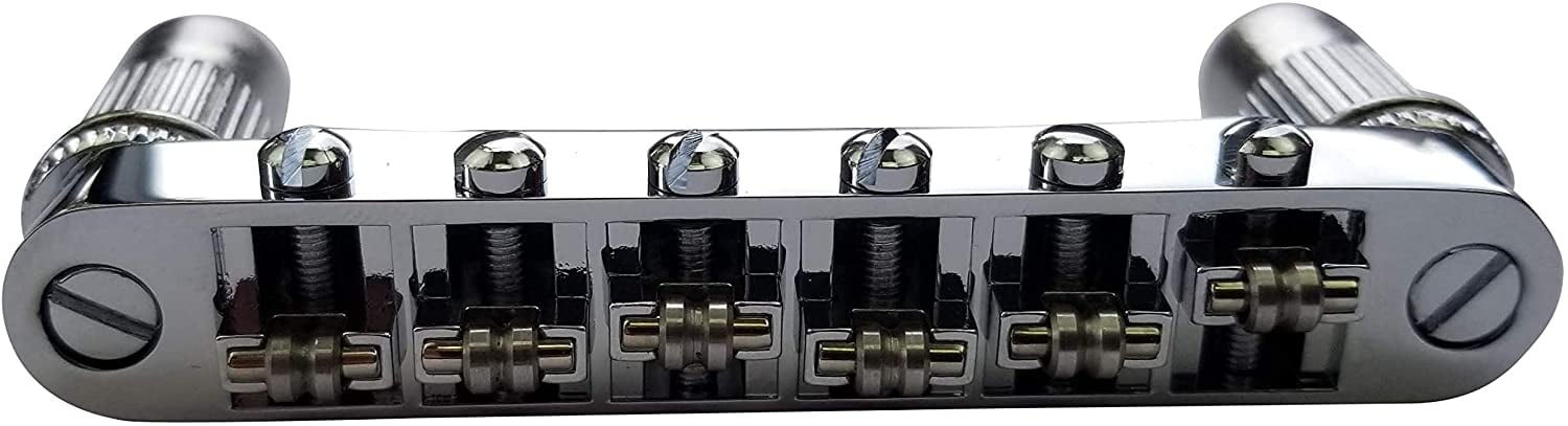 Long Beach Music Tune-O-Matic Bridge, 6 Roller Saddles, for Epiphone Les Paul Style Guitars, Chrome