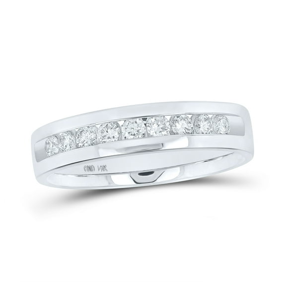 14K White Gold Mens Round Diamond Single-row Channel-set Wedding Band Ring 1/2 Cttw, Mens Size: 7-13