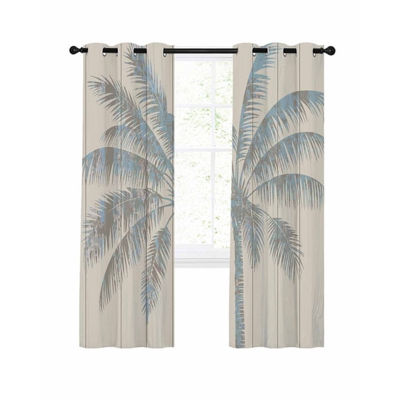 Summer Palm Trees Blackout Curtains 45 Inches Long for Bedroom, Tropical Plants Vintage Wood Grain Thermal Insulated Room Darkening Black Out Window Curtain Panels Grommet Drapes for Living Room