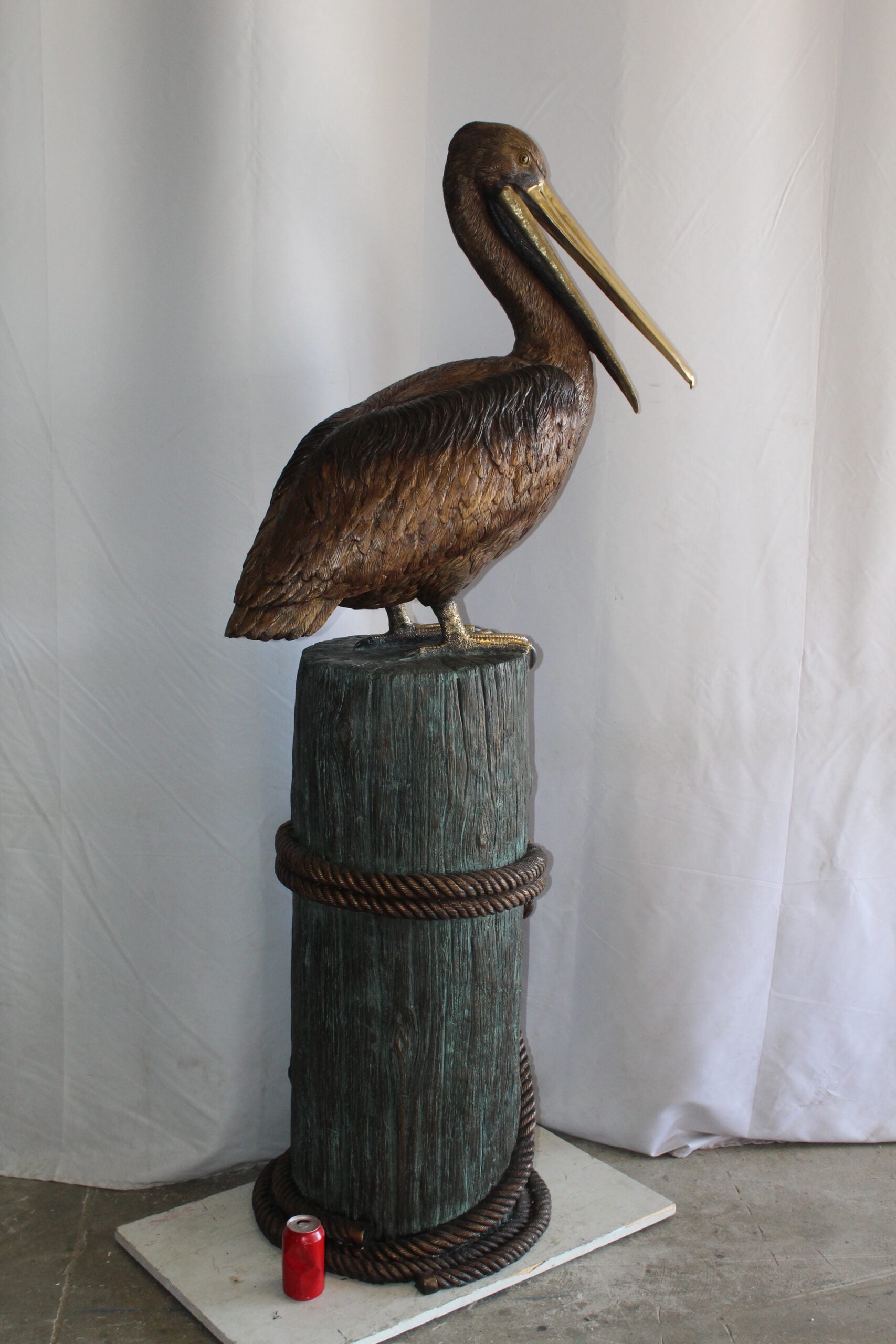 Nifao Pelican Outdoor Fountain Statue Mounted on Tree Stump, Lifesize Bronze Garden Water Feature for Patio & Yard – Garden Outdoor Decor Sculpture, 33"L x 23"W x 73"H