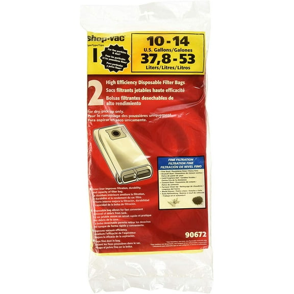 Shop-Vac 9067200 Genuine 10-14-Gallon High Efficiency Disposable Collection Filter Bag, 2-Pack