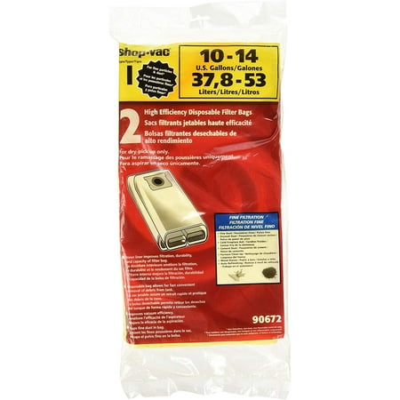 Shop-Vac 9067200 Genuine 10-14-Gallon High Efficiency Disposable Collection Filter Bag, 2-Pack