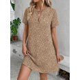 thumbnail image 3 of Khaki Notched Neck Short Sleeve Leopard Print A-Line Casual Dress For Women, 3 of 5