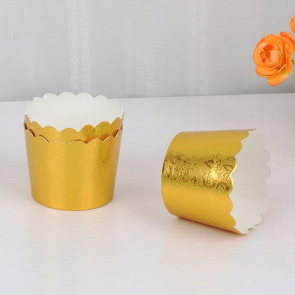 GOOHOCHY 50 Pcs Golden Disposable Paper Dessert Cups Biodegradable Muffin and Cake Bowls for Parties and Events