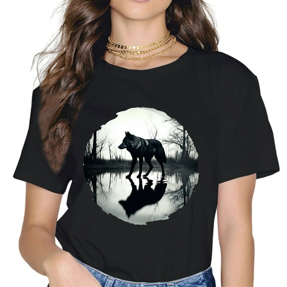 Wolf Water Reflection Wolves Wild Animal Forest Women T-Shirt