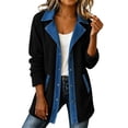 thumbnail image 3 of MaFYtyTPR Women Corduroy Jacket Patchwork Denim Long Sleeve Button Down Cardigan with Pockets Casual Fall Outerwear A-Black S, 3 of 7
