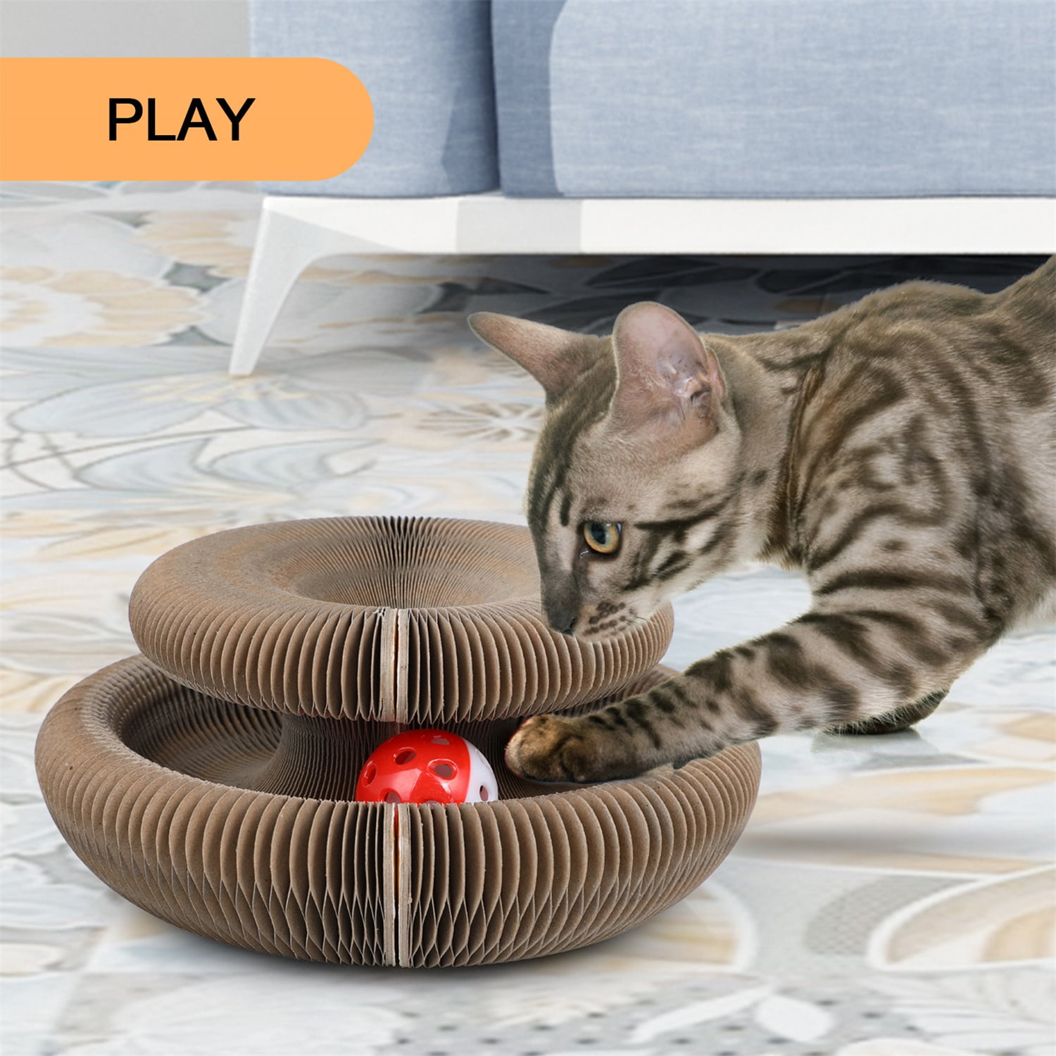 Pefilos 9" Magic Organ Cat Scratching Board, Interactive Scratch Pad Cat Toy with Toy Bell Ball, Brown Pefilos 9" Magic Organ Cat Scratching Board, Interactive Scratch Pad Cat Toy with Toy Bell Ball, Brown