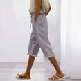 thumbnail image 4 of IDALL Capri Pants Linen Pants Women Women Fashion Solid Color Cotton Flax Elastic Long Pants Beach Leisure Trousers Yoga Pants Women Lounge Pants Women Gray XL, 4 of 5