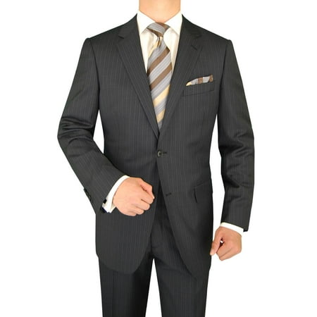 LN LUCIANO NATAZZI Italian Men's Suit 160'S Canali Cashmere Wool 2 Button Stripe Gray Stripe