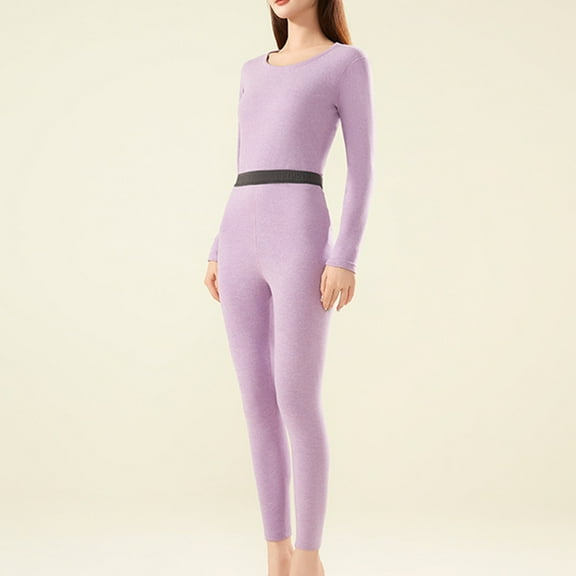 BLTIBY Women Thermal Underwear Set Base Long Sleeve Round Neck Top Pants Pajamas Sets Winter Warm Bottom Sleepwear Purple XXL