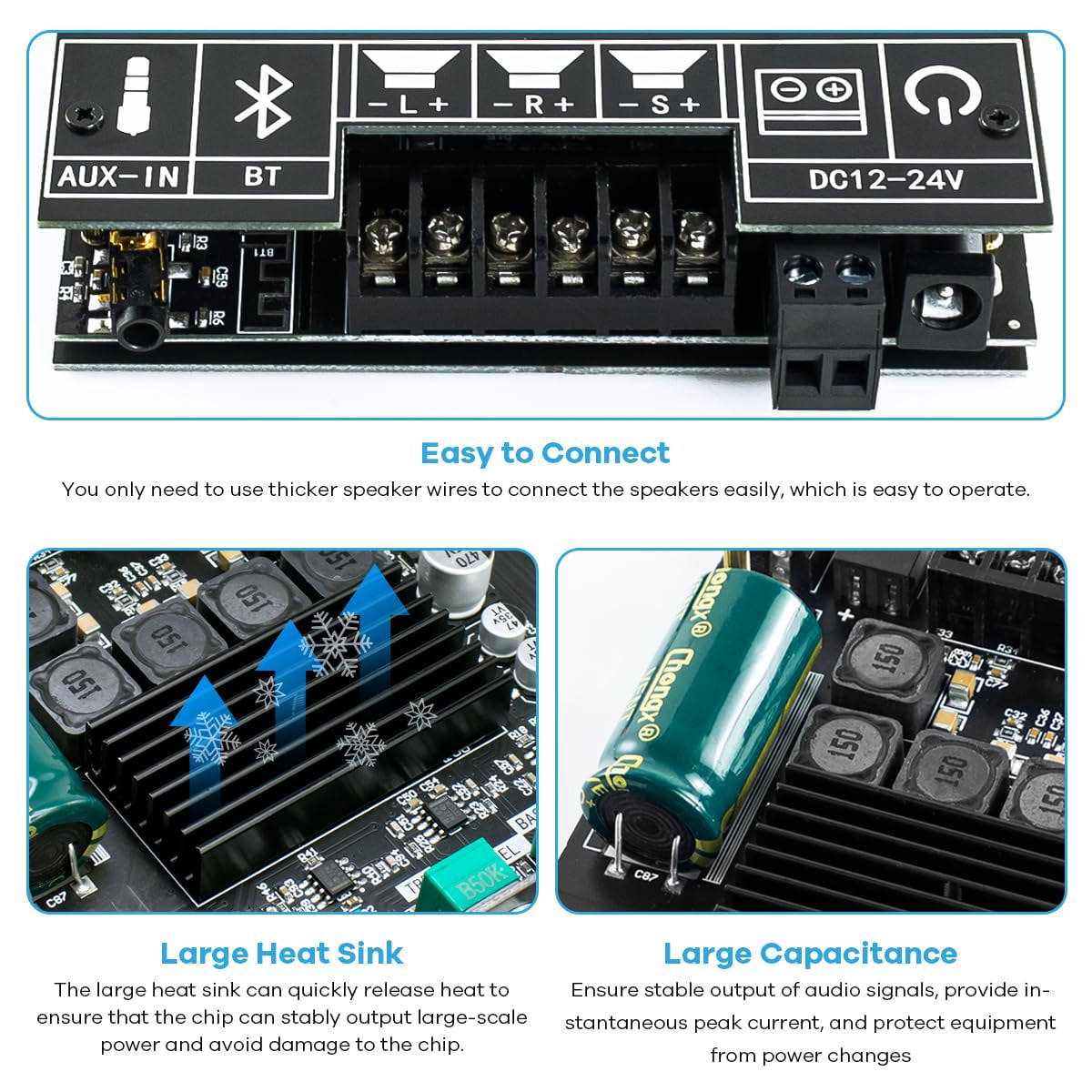 ZK-TB21 Bluetooth 5.0 50W+50W+100W 2.1 Channel Subwoofer Amplifier Board TPA3116D2 HiFi Treble and Bass Control Stereo Digital Audio Amp Board for Home Theater DIY Speakers