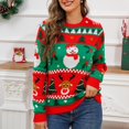 thumbnail image 5 of Hpapadks Women Sweaters Christmas Sweaters Contrast Snowman Deer Cartoon Jacquard Long Sleeve Round Neck Knitwear Halloween Sweater Red L, 5 of 7