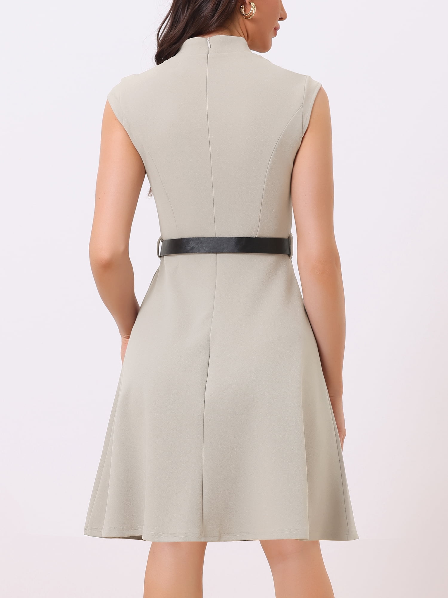 DARING DIVA Elegant Dress Split Neck Wear to Work Sleeveless Dresses M Grey