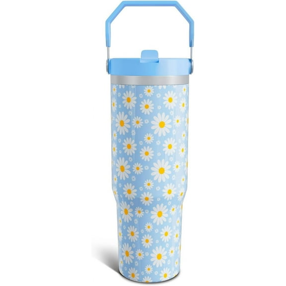 Daisy Gifts Tumbler for Women Girls, Stainless Steel 30oz Tumbler with Top Handle and Flip Straw, Daisy Flowers Cup Mug, Floral Lover Leakproof Water Bottle Birthday Gift Idea for Him Her