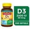 Nature Made Vitamin D3 2000 IU (50 mcg) Softgels, Vitamin D Supplement for Bone and Immune Health Support, 260 Count